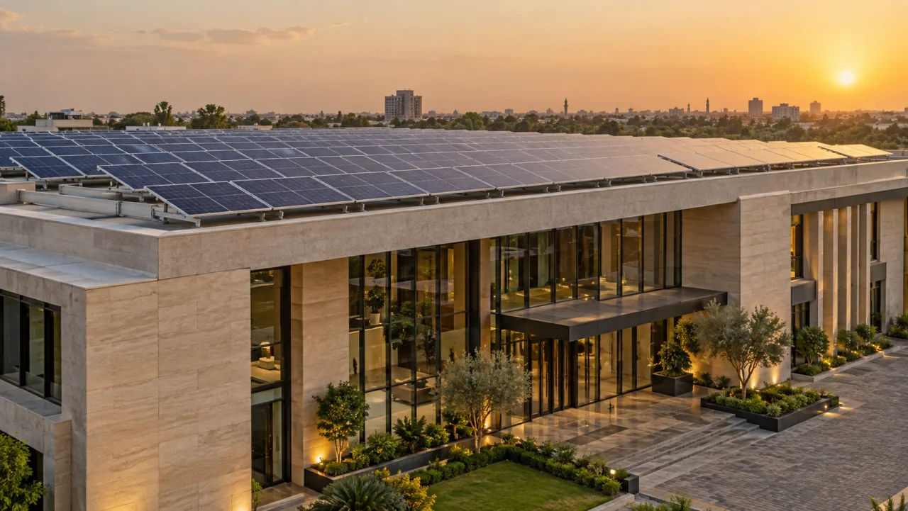 Illustration of a solar-equipped property in Pakistan