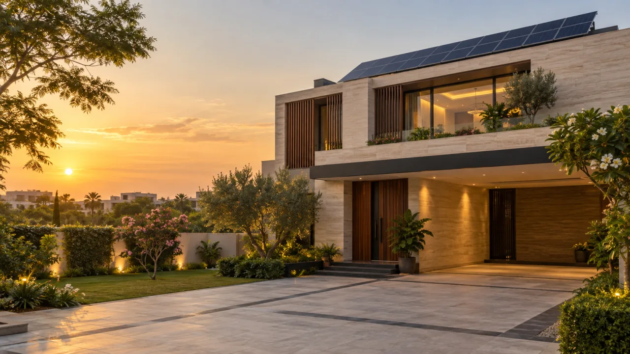 Illustration of a solar-equipped property in Pakistan